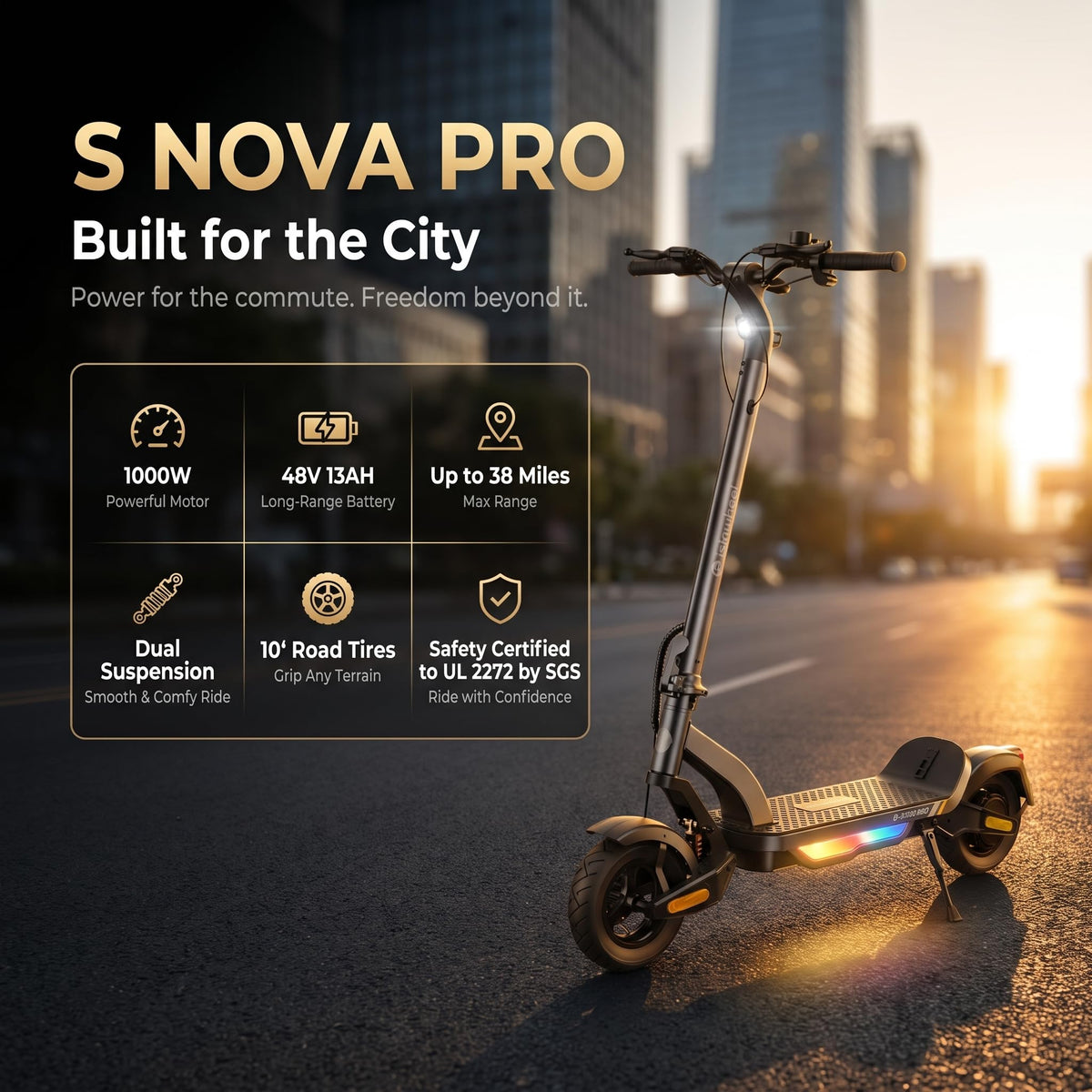 Electric Scooter, 28 MPH, 1000W, 38-Mile Range L79852
