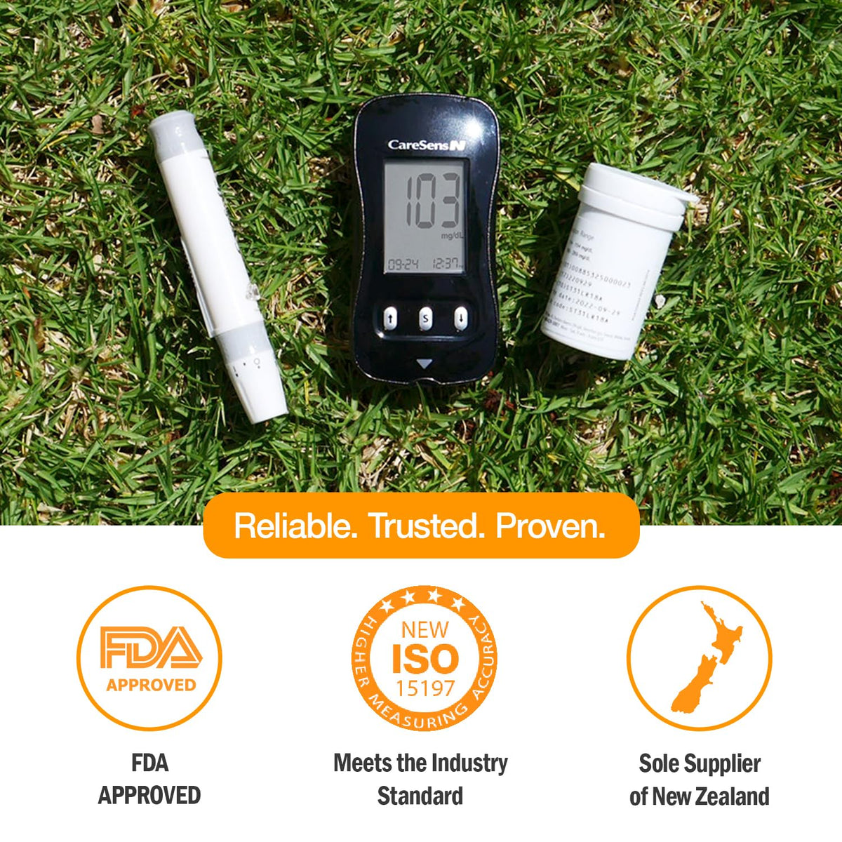 Blood Glucose Monitor Kit with 100 Test Strips, 100 Lancets, Lancing Device, Control Solution, Travel Case R35475