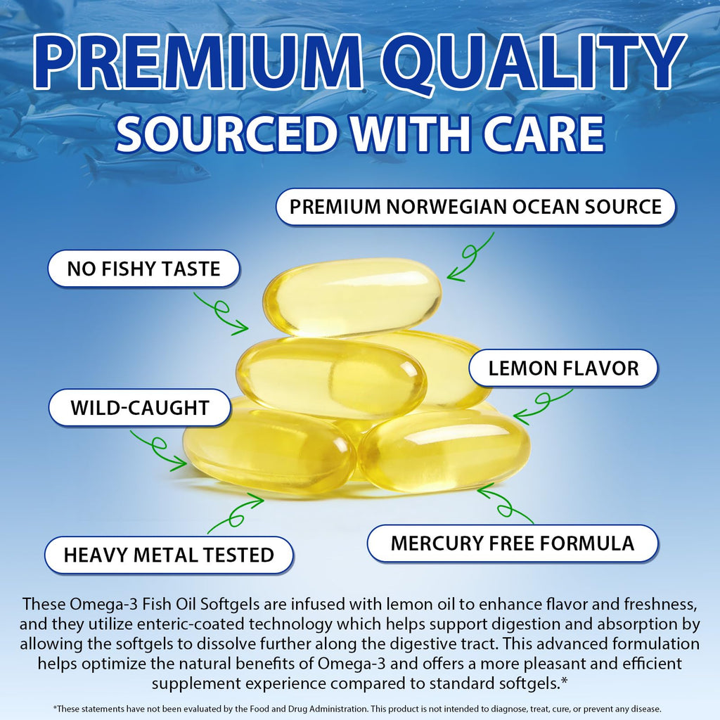 Omega 3 Fish Oil Supplement 240 Softgels Lemon Flavor K236