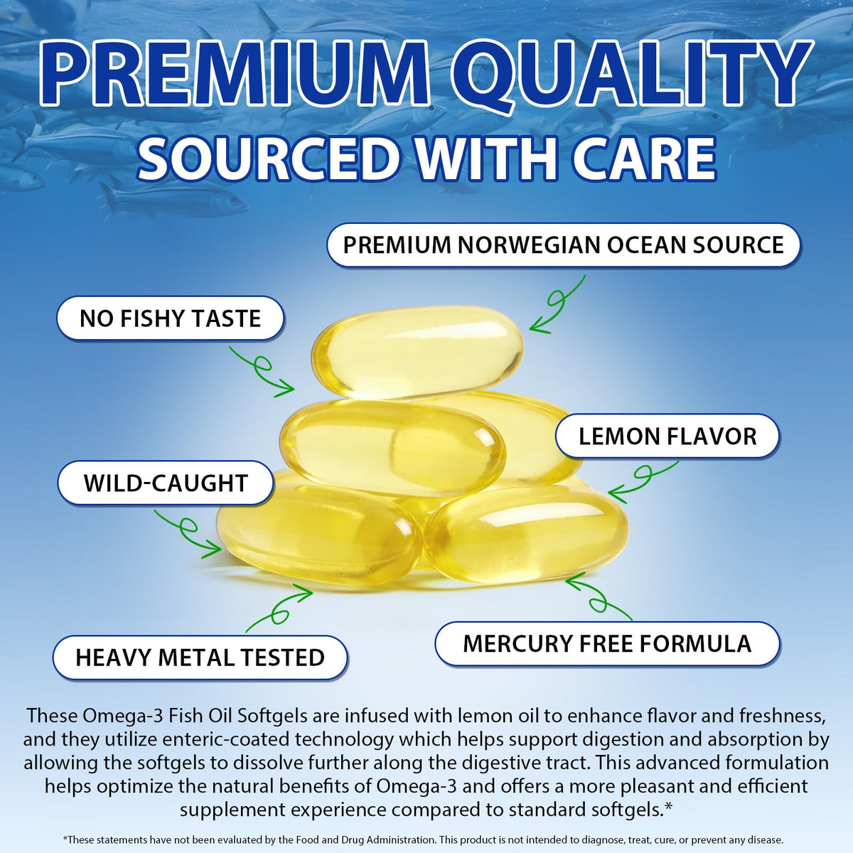 Omega 3 Fish Oil Supplement 240 Softgels Lemon Flavor K236