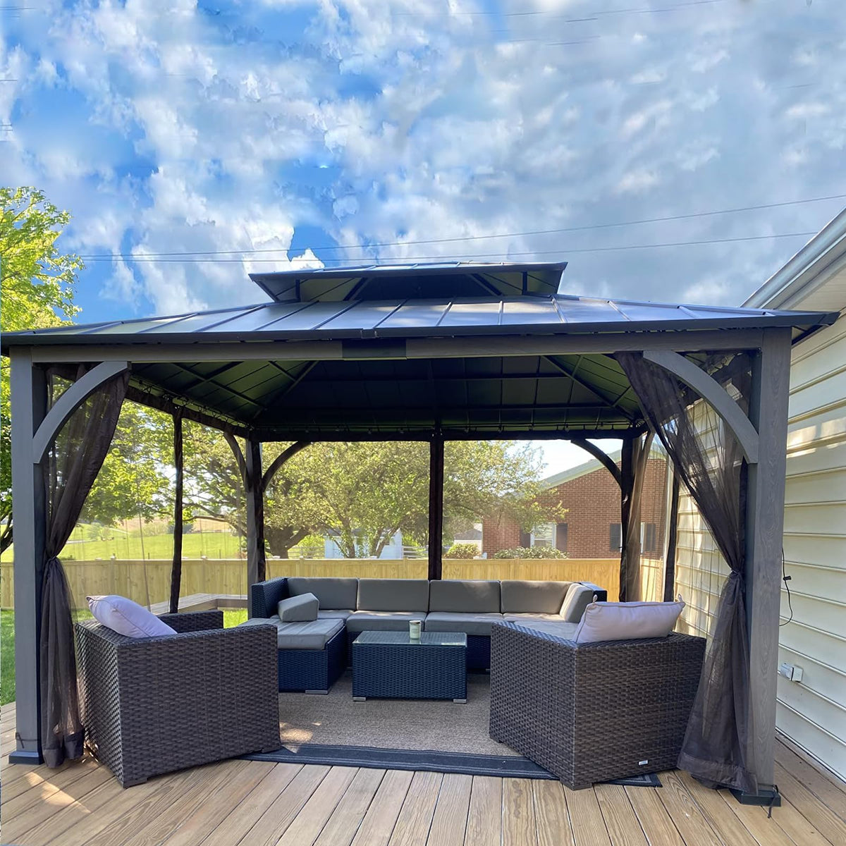 12' x 14' 4-Panel Gazebo Mosquito Netting with Zippers, Black B84928