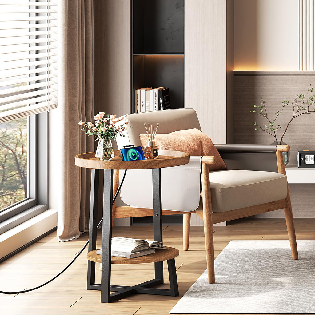Round Side Table with Charging T370596
