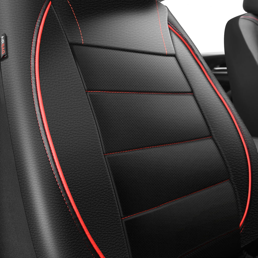 Black Red Faux Leather Front Seat Covers F61522