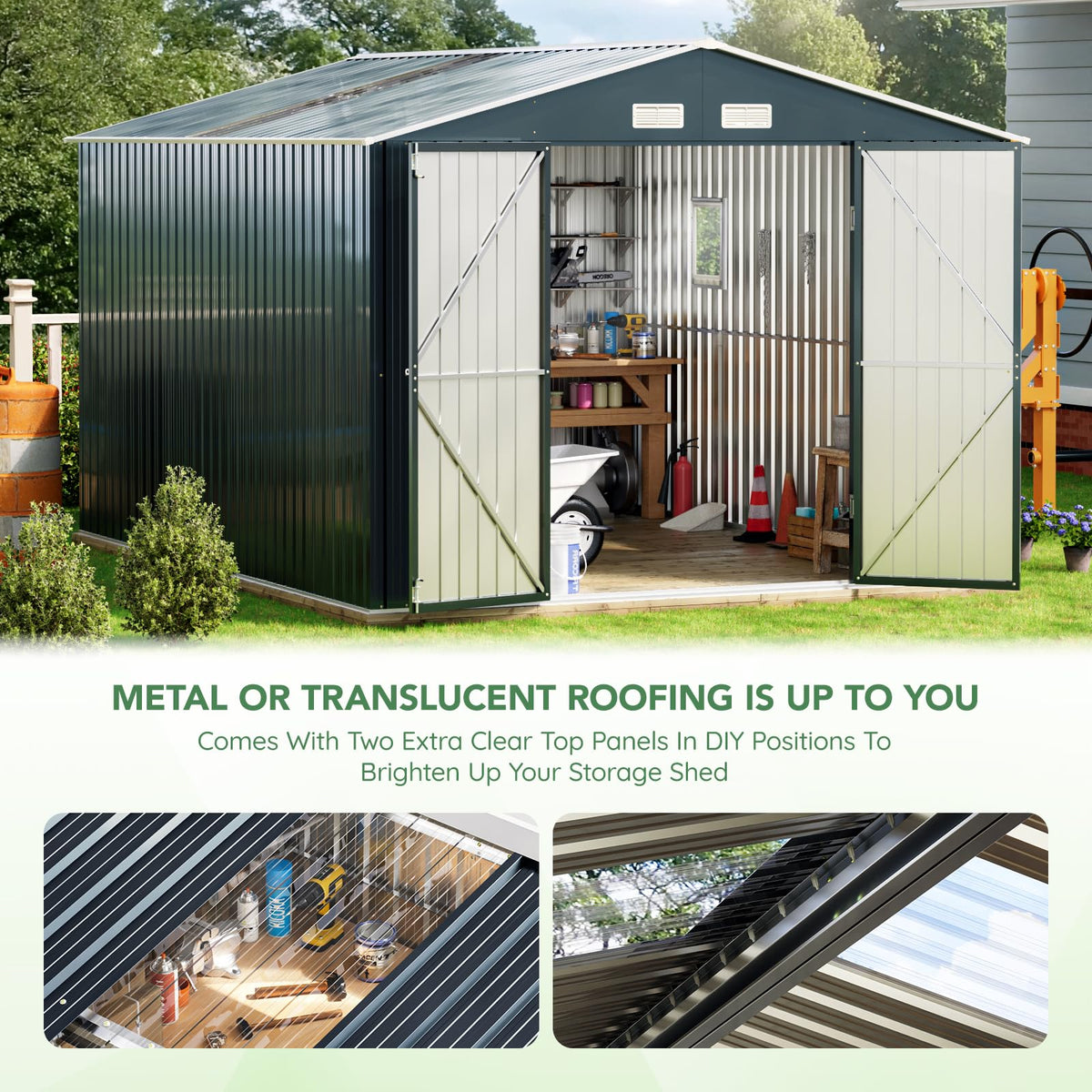 10x12X7.5FT Outdoor Steel Storage Shed with Lockable Doors and Frame Floor M63837