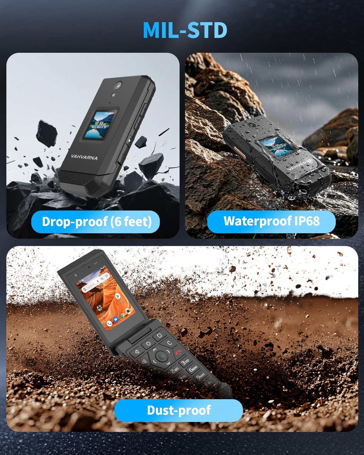 Unlocked 4G LTE Rugged Flip Phone H66886