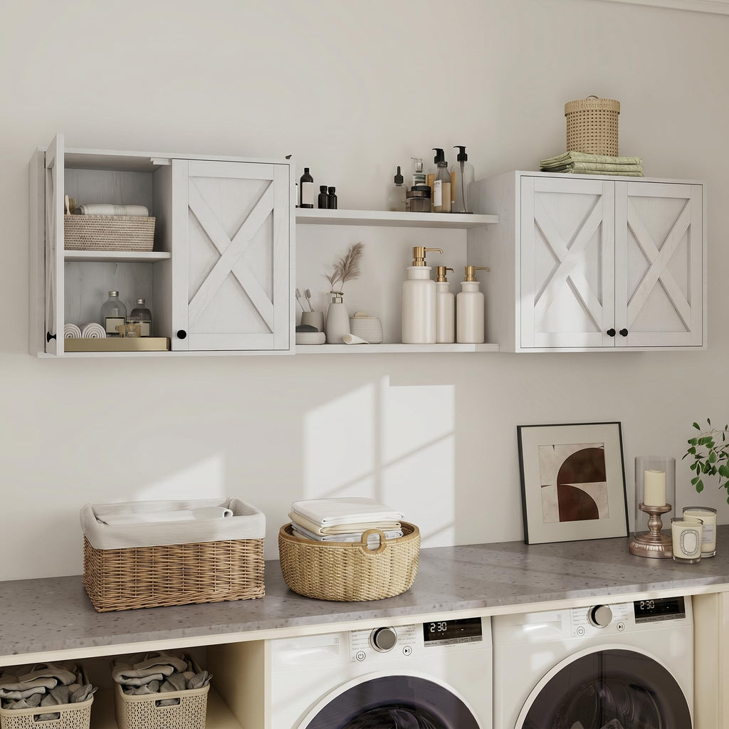 White Wall Mounted Laundry Room Cabinets W101