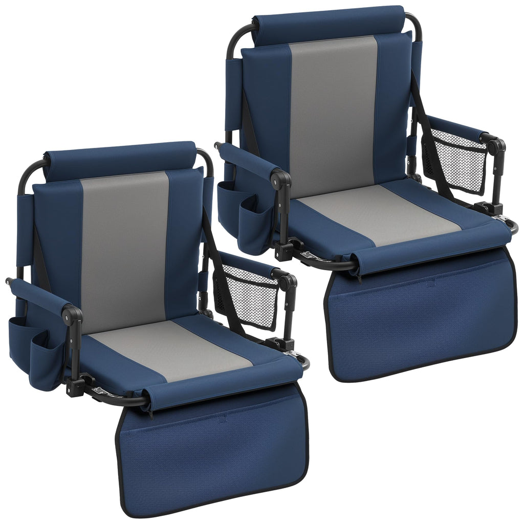 Portable Stadium Seat with Cup Holders & Armrests, Blue & Gray K27615