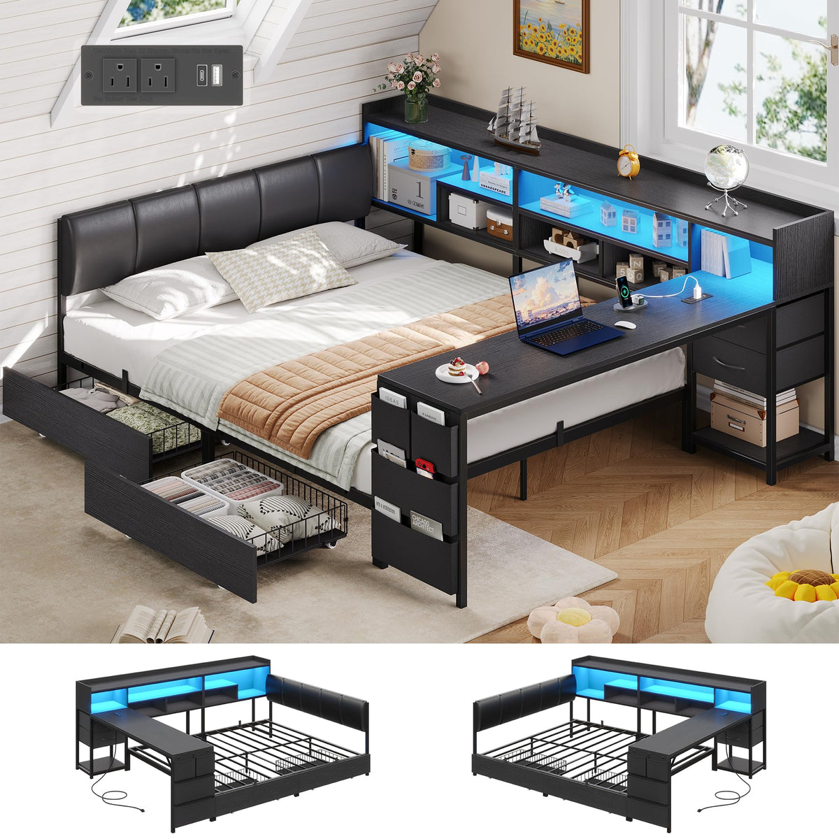 Corner Bed with Storage and Desk P63614