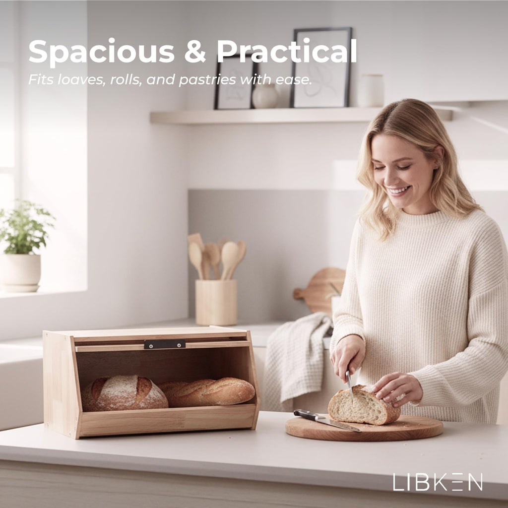 Wooden Bread Box with Plastic Lid A127055