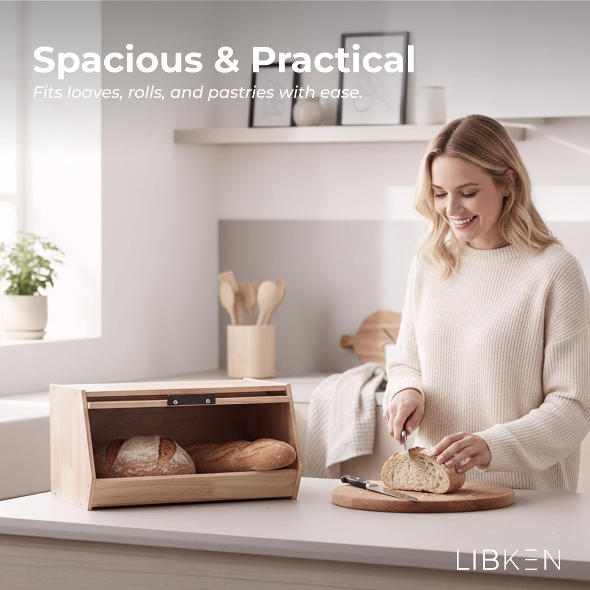 Wooden Bread Box with Plastic Lid A127055