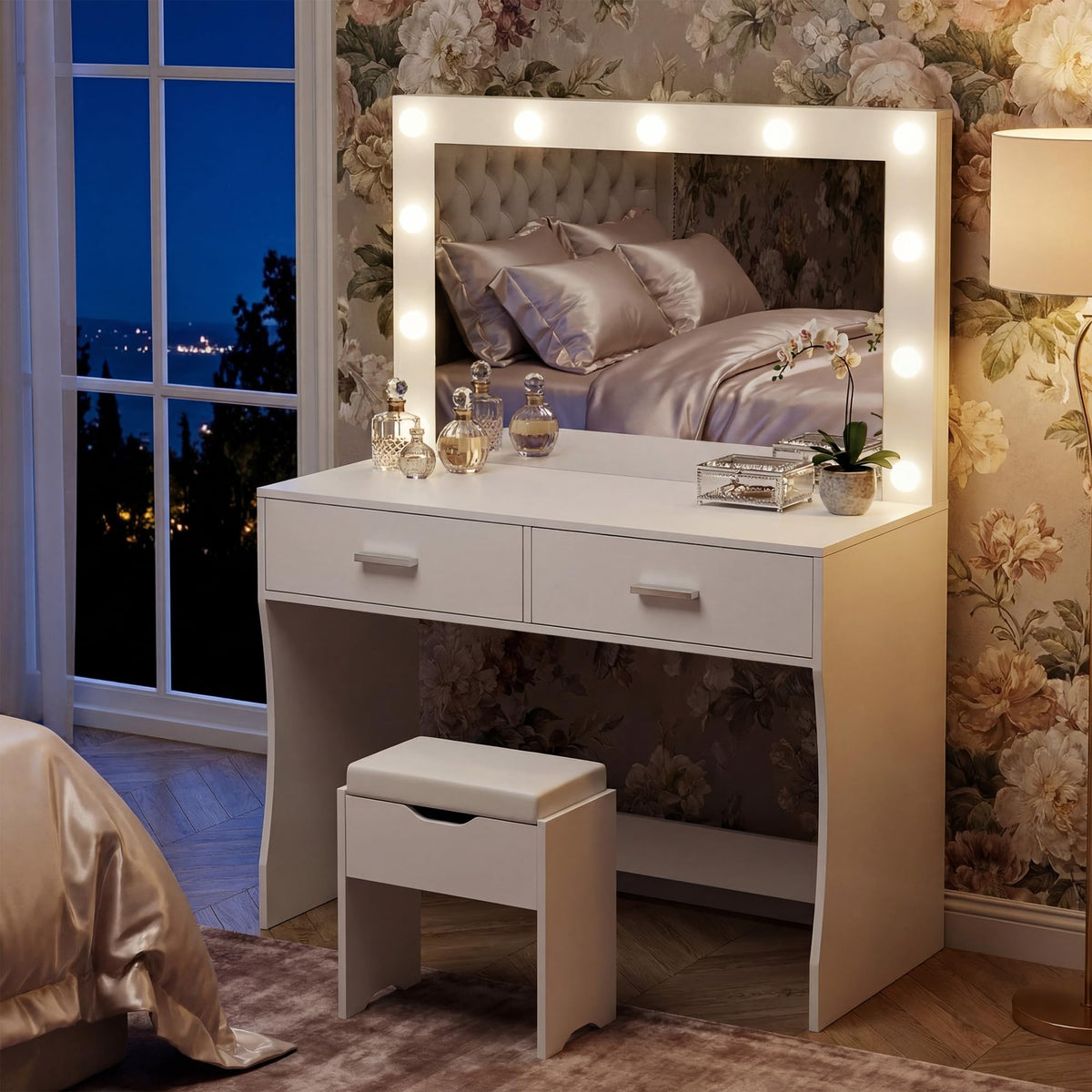 Vanity Desk with Lighted Mirror and 2 Drawers M51145