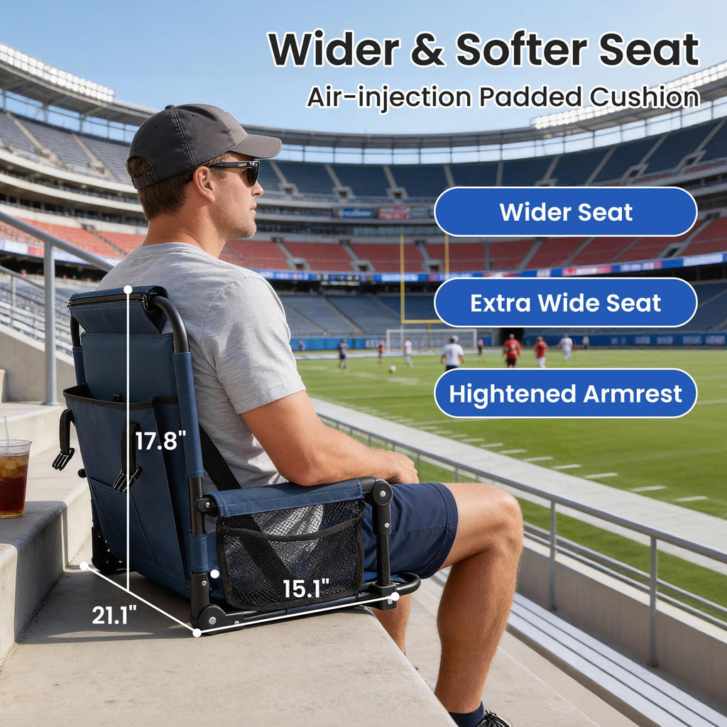 Portable Stadium Seat with Cup Holders & Armrests, Blue & Gray K27615