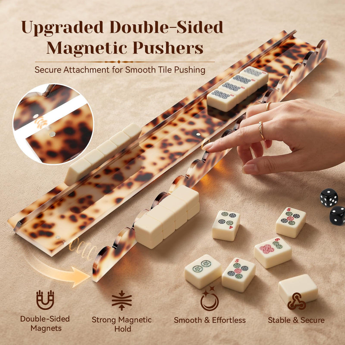 Set of 4 20 Inch Amber Tortoise Acrylic Mahjong Racks with Pushers S6997