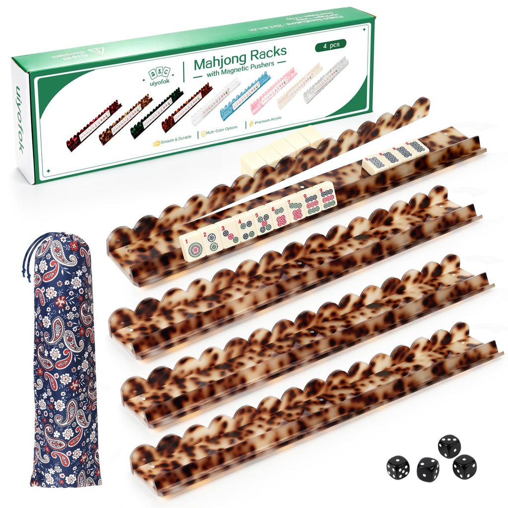 Set of 4 20 Inch Amber Tortoise Acrylic Mahjong Racks with Pushers S6997