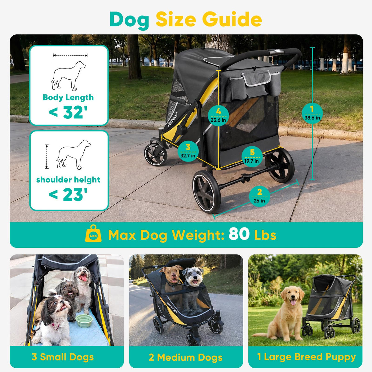 Dog Stroller for Large Medium Dogs up to 80 lbs L5505