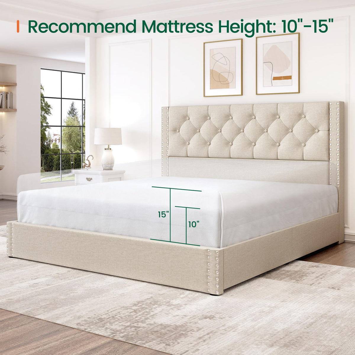 Queen Size Linen Upholstered Platform Bed Frame with 4 Storage Drawers Y525