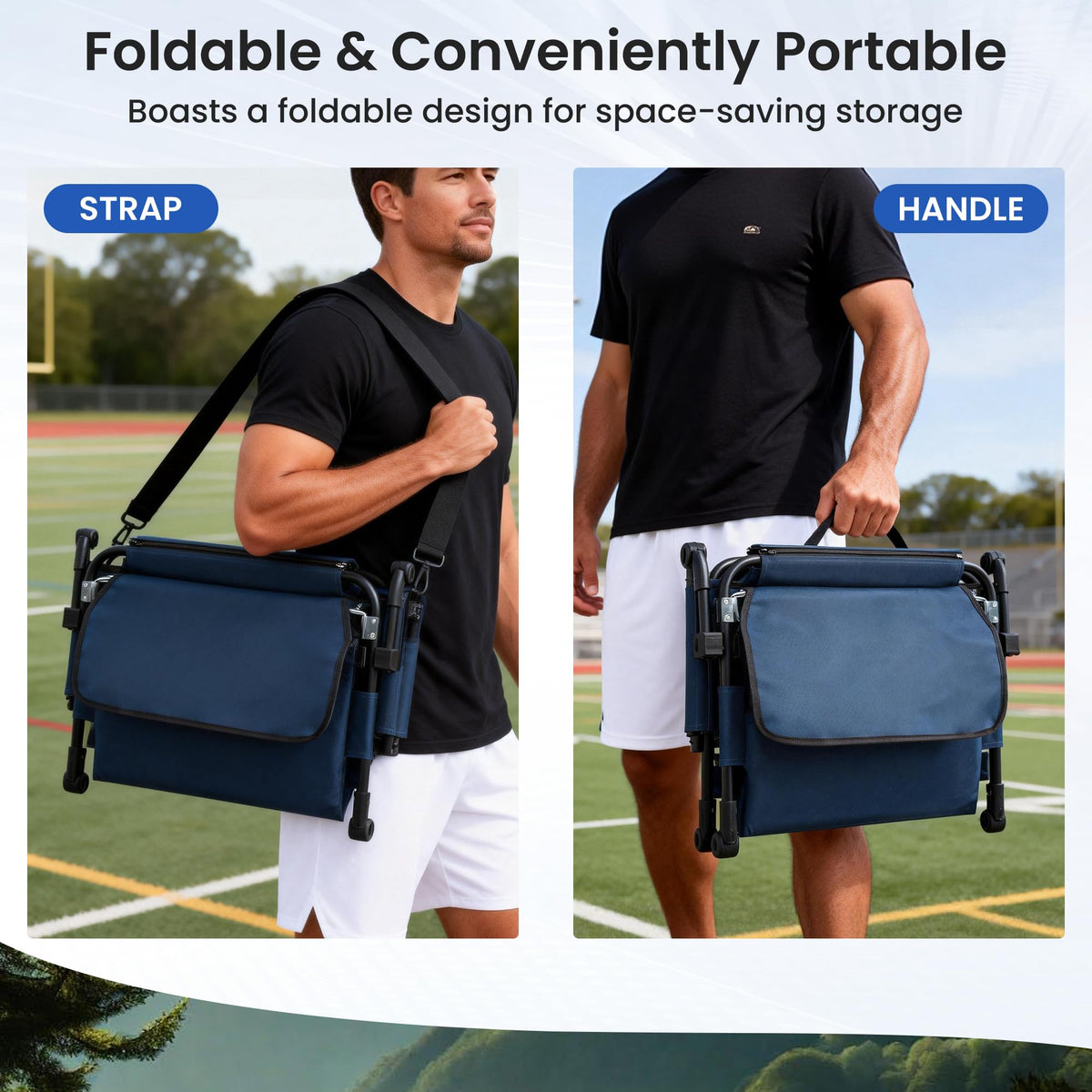Portable Stadium Seat with Cup Holders & Armrests, Blue & Gray K27615