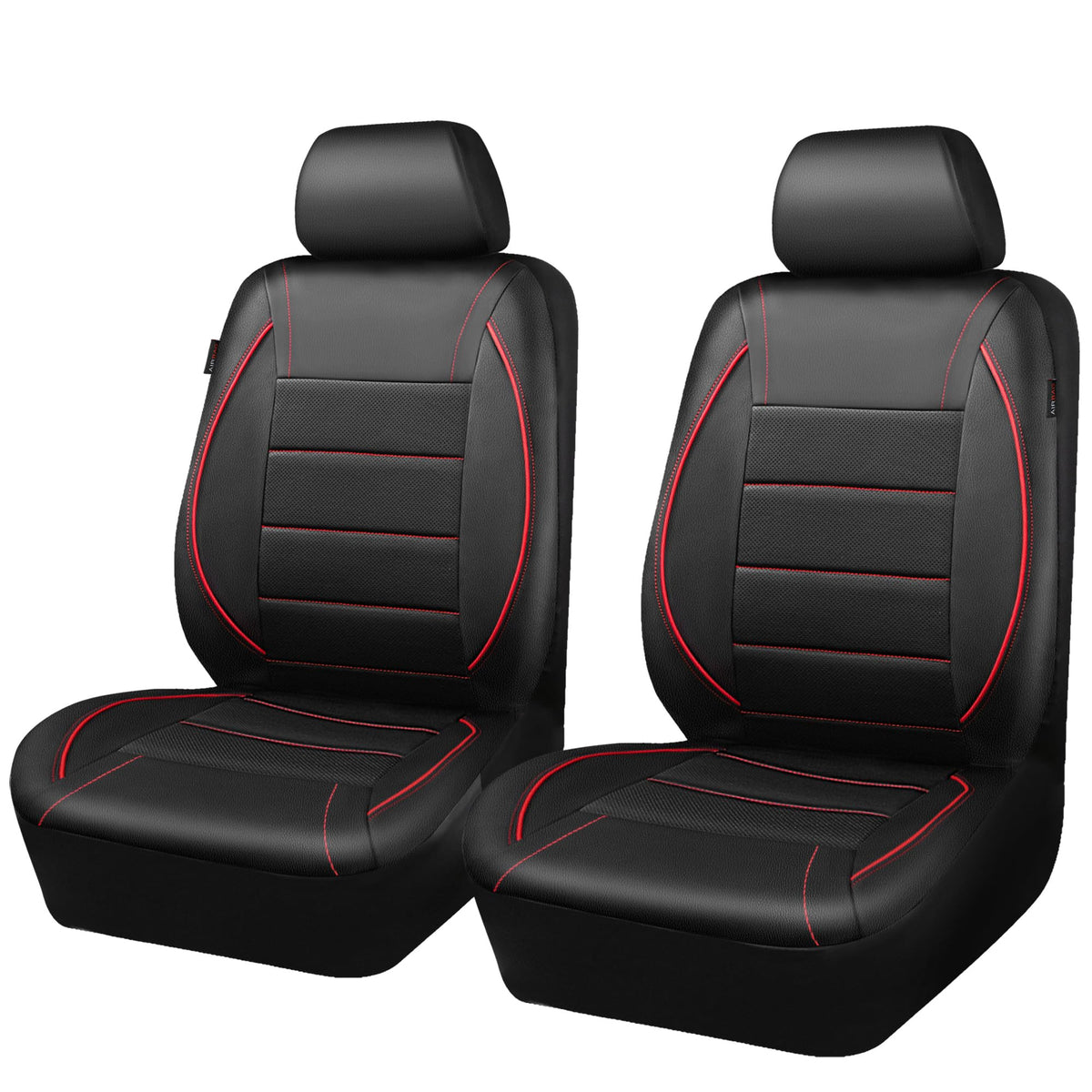 Black Red Faux Leather Front Seat Covers F61522