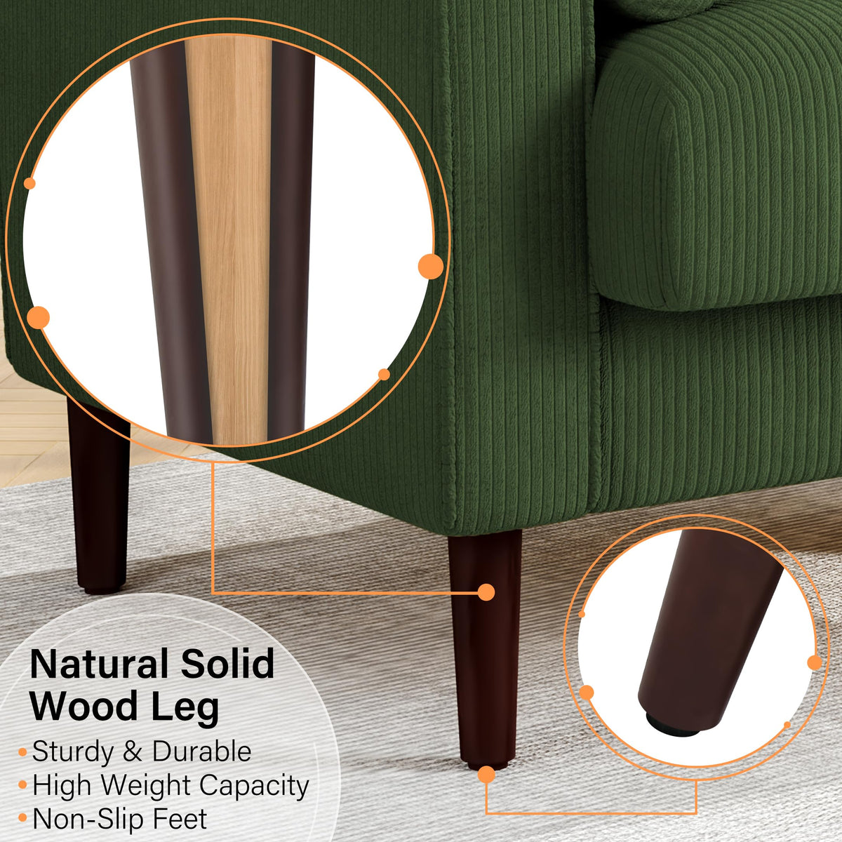 Set of 2 Green Corduroy Upholstered Accent Chairs Y4187