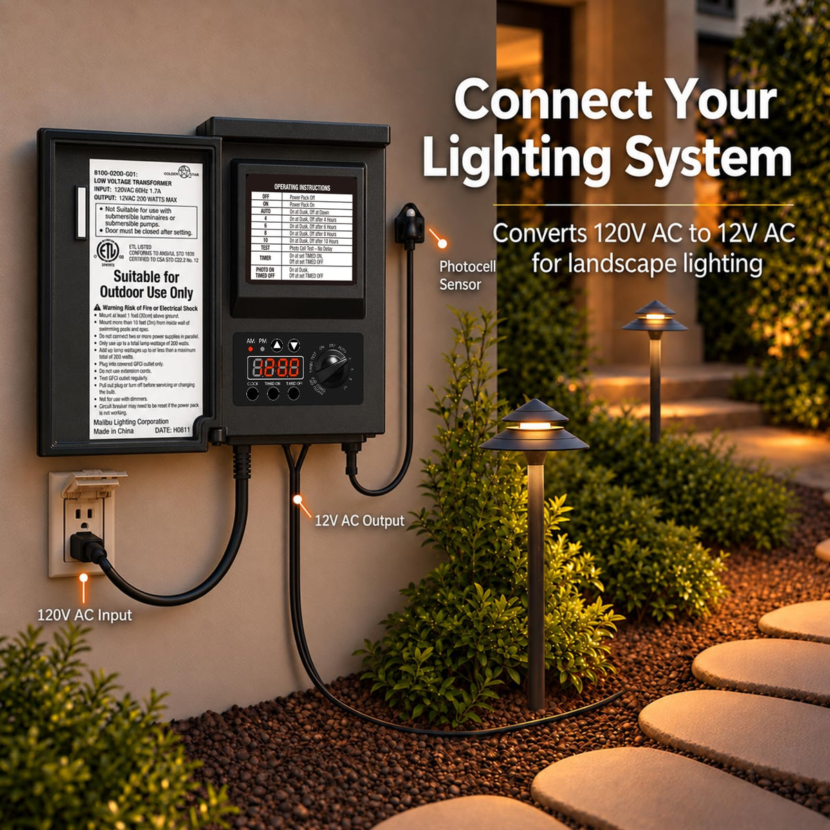 200W Low Voltage Transformer with Sensor and Weather Shield J852651