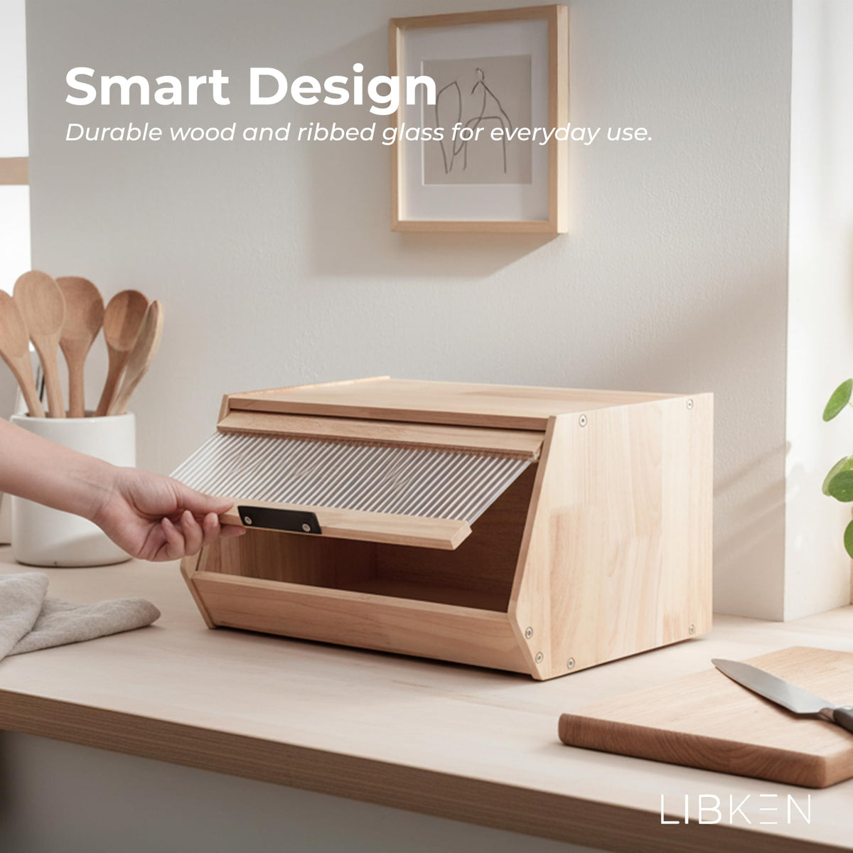 Wooden Bread Box with Plastic Lid A127055