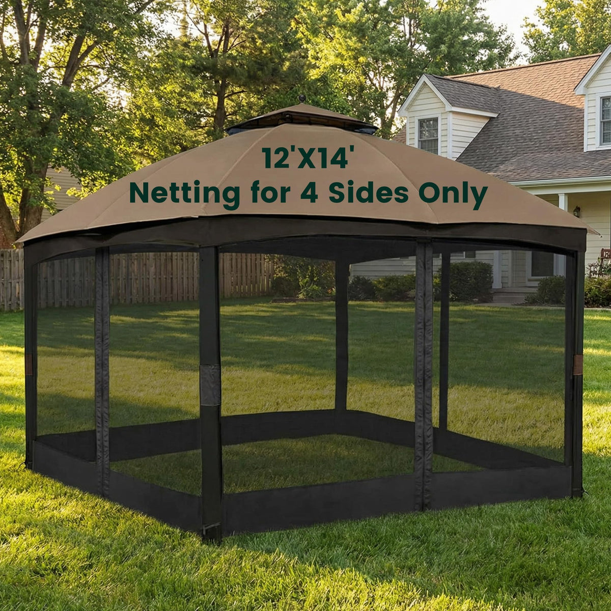 12' x 14' 4-Panel Gazebo Mosquito Netting with Zippers, Black B84928