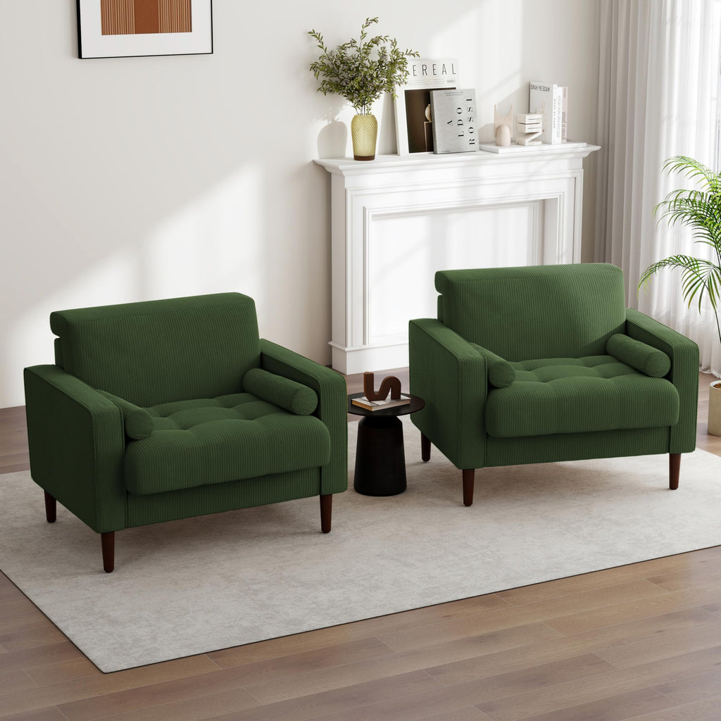 Set of 2 Green Corduroy Upholstered Accent Chairs Y4187