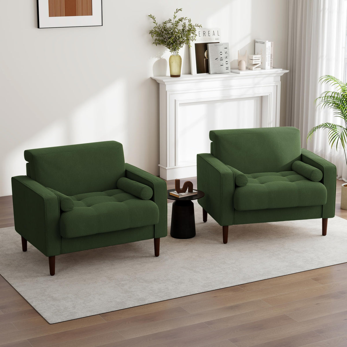 Set of 2 Green Corduroy Upholstered Accent Chairs Y4187