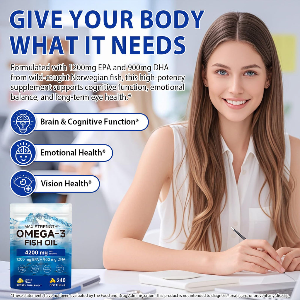 Omega 3 Fish Oil Supplement 240 Softgels Lemon Flavor K236