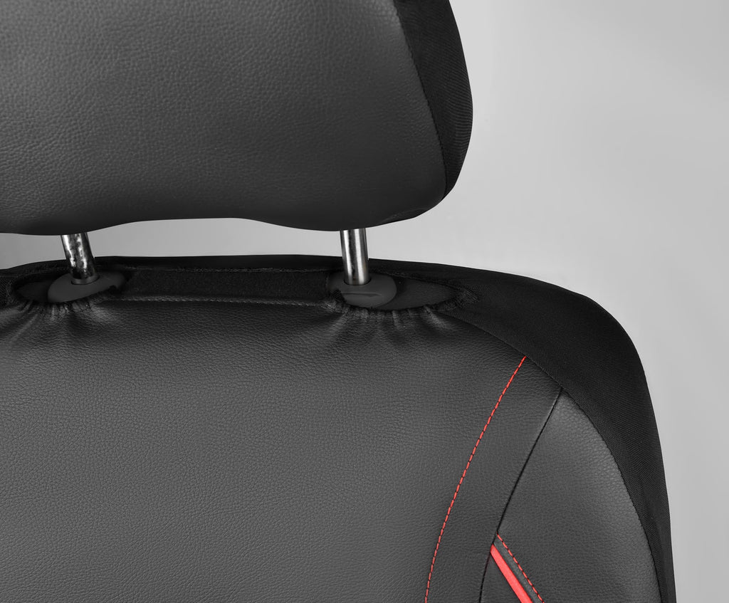 Black Red Faux Leather Front Seat Covers F61522