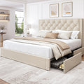 Queen Size Linen Upholstered Platform Bed Frame with 4 Storage Drawers Y525