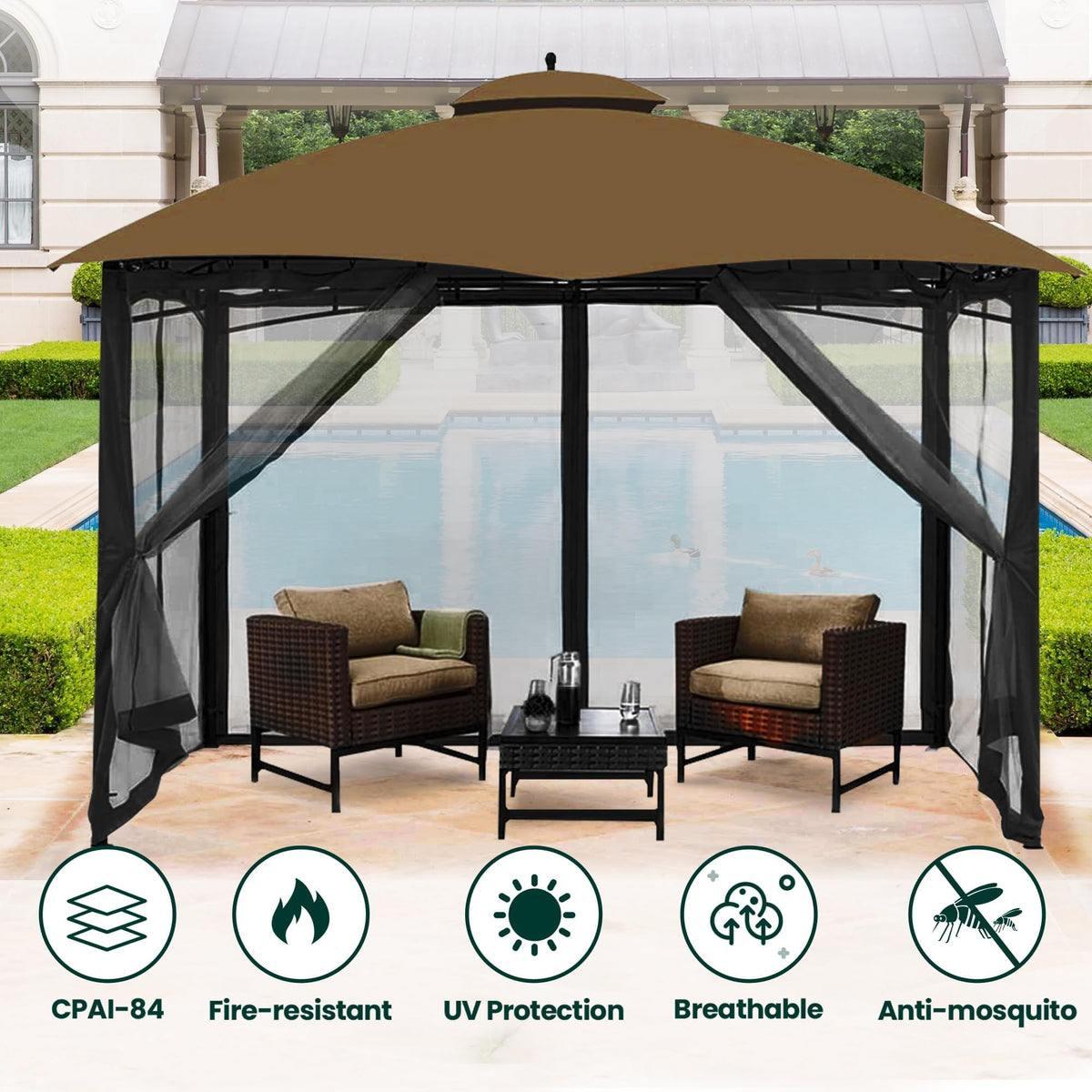 12' x 14' 4-Panel Gazebo Mosquito Netting with Zippers, Black B84928