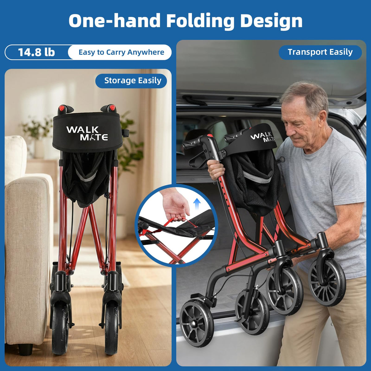 Lightweight Foldable Rollator Walker with Seat V9482