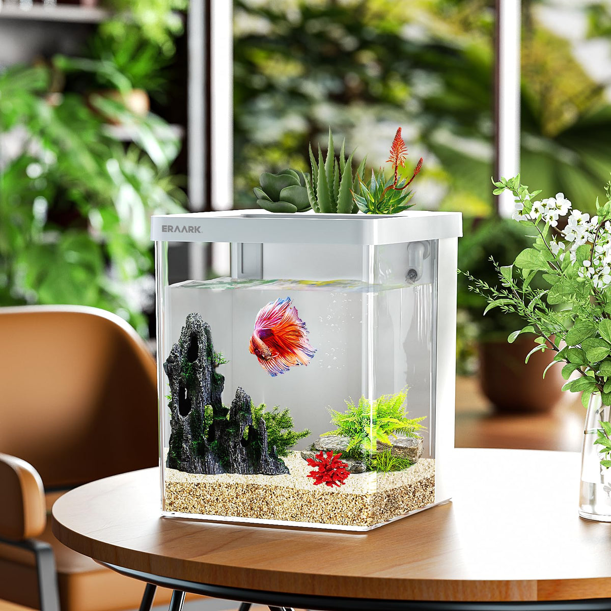 Smart Betta Fish Tank 1.5 Gallon Aquarium with Filter LED Light Q23579