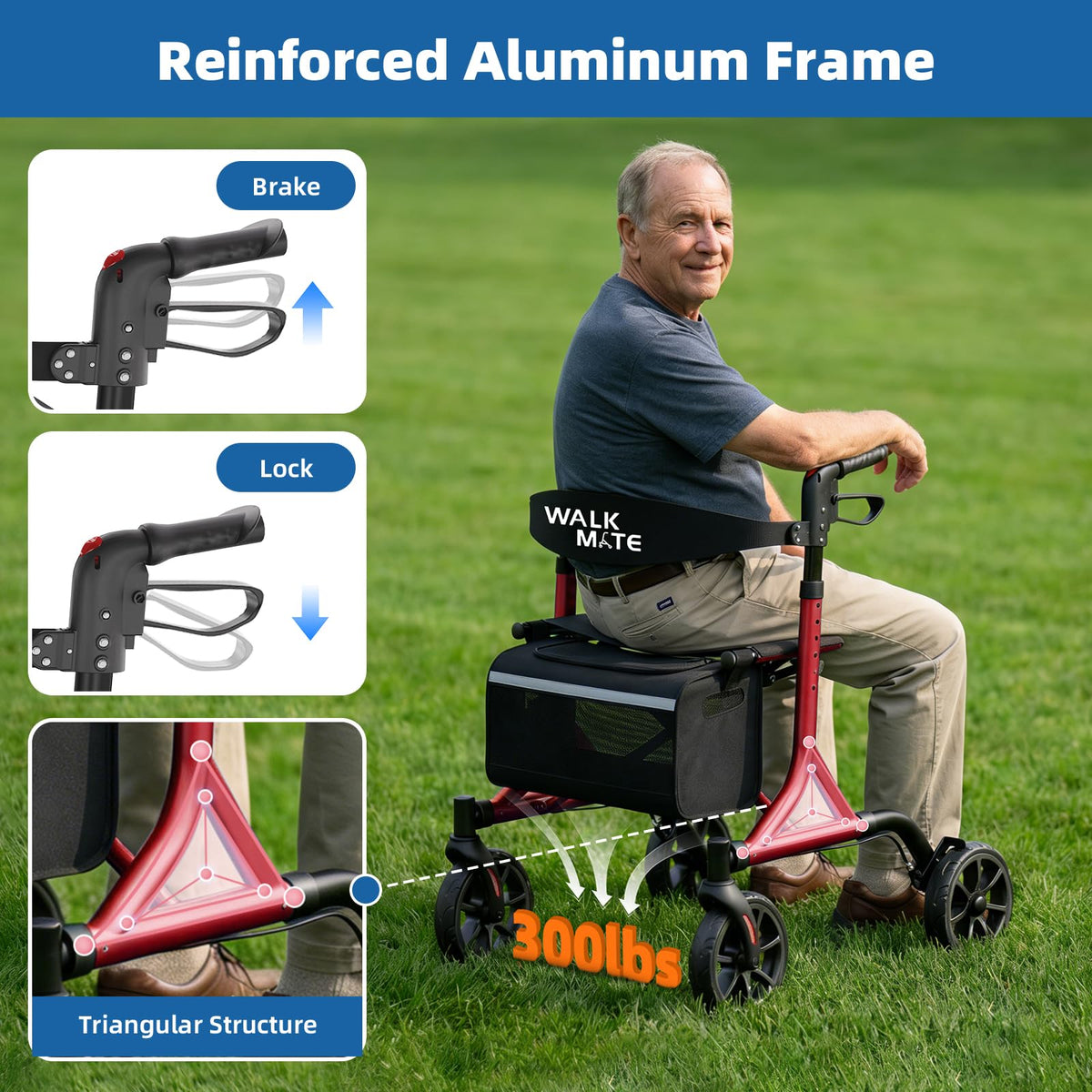 Lightweight Foldable Rollator Walker with Seat V9482