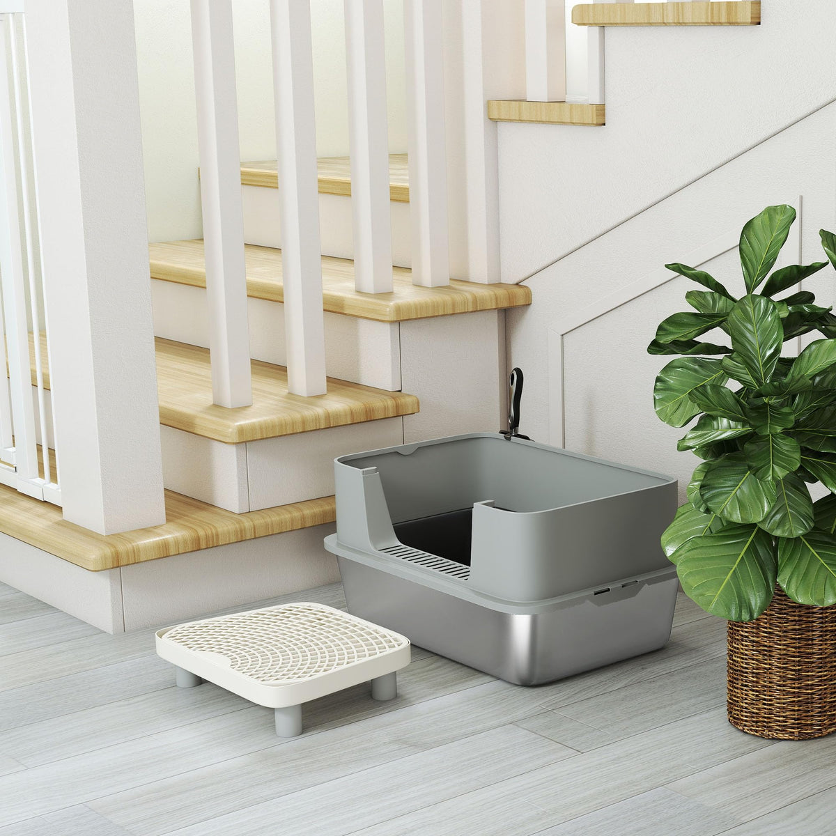 Stainless Steel Extra Large High Sided Litter Box with Scoop A899