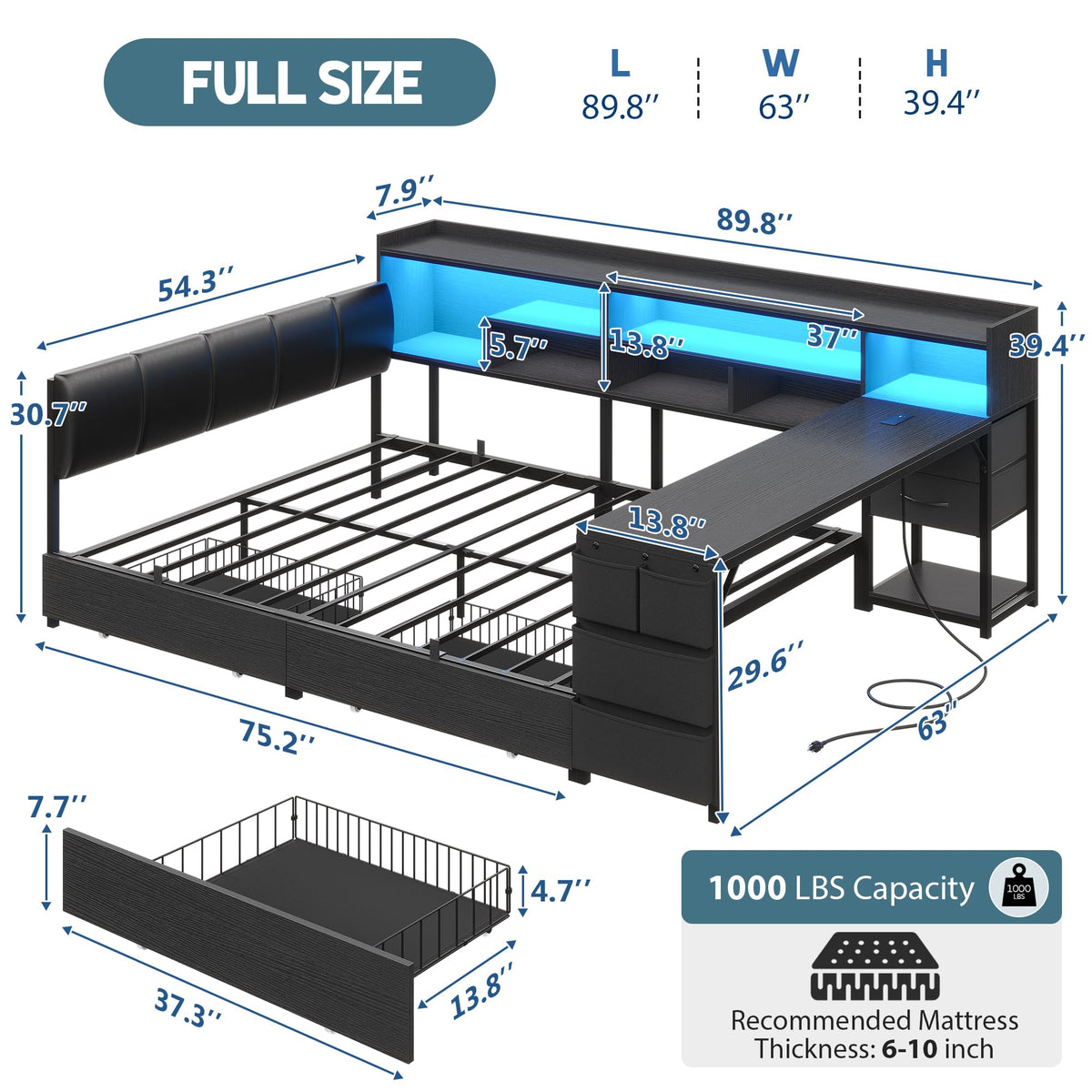 Corner Bed with Storage and Desk P63614