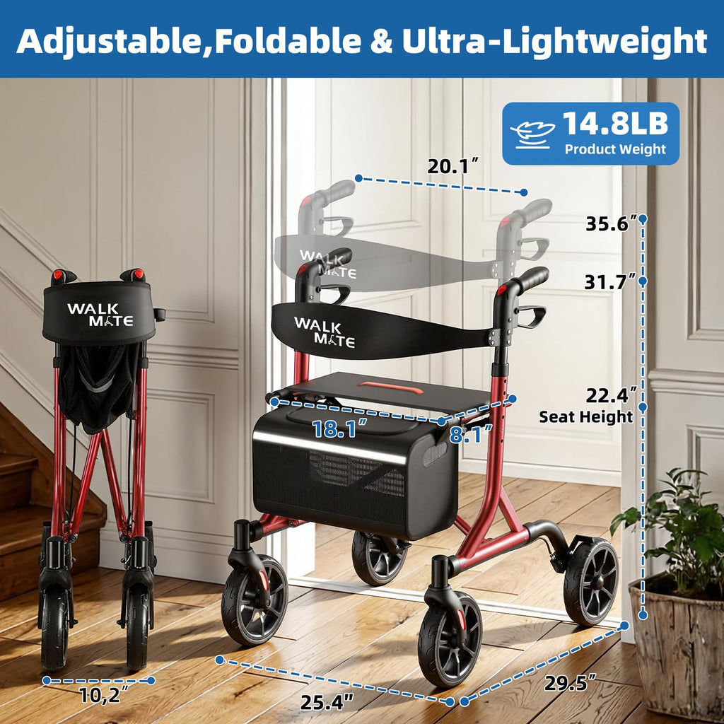 Lightweight Foldable Rollator Walker with Seat V9482