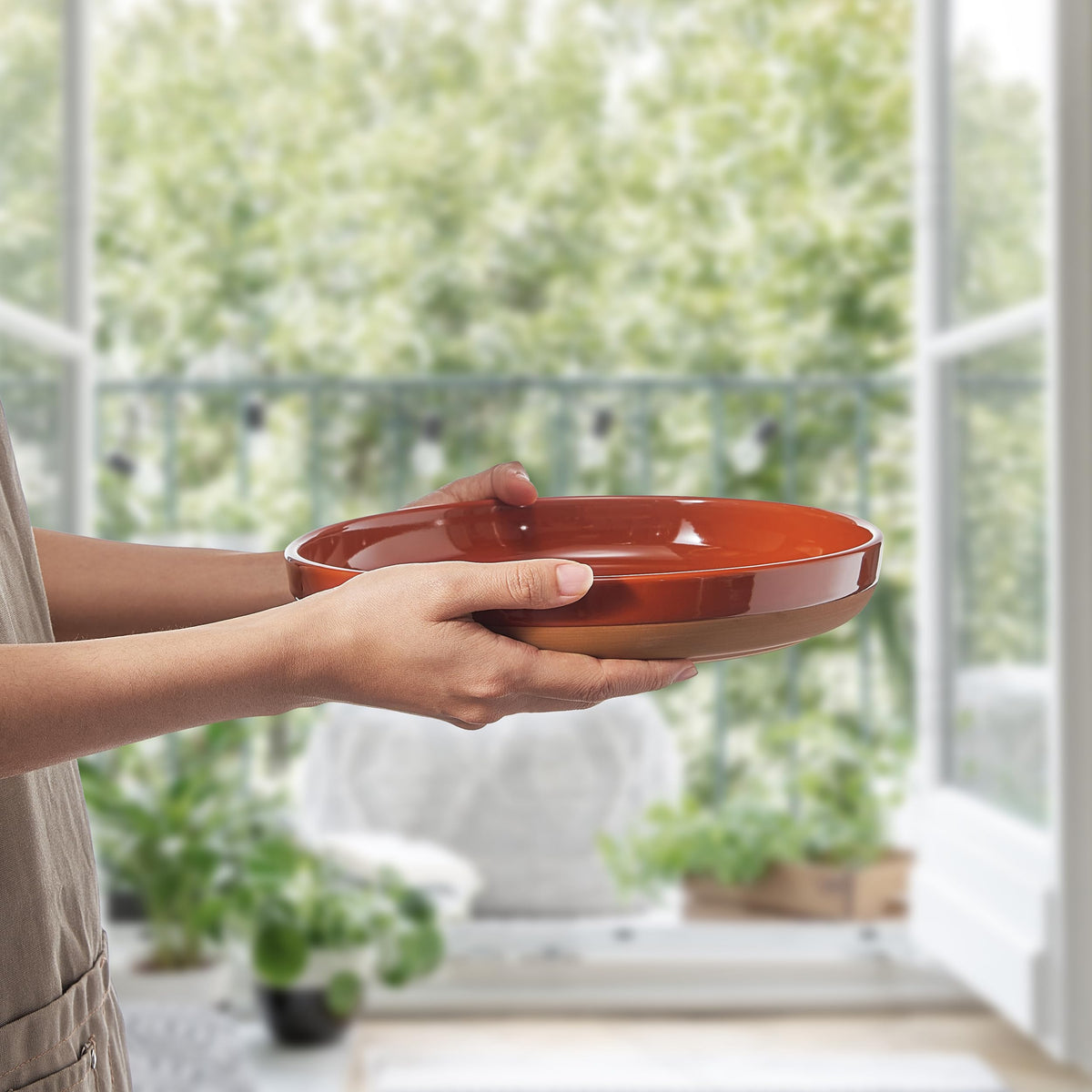 Ceramic Flat Pasta Bowl Plate Set of 4, 35oz Microwave Safe U51040