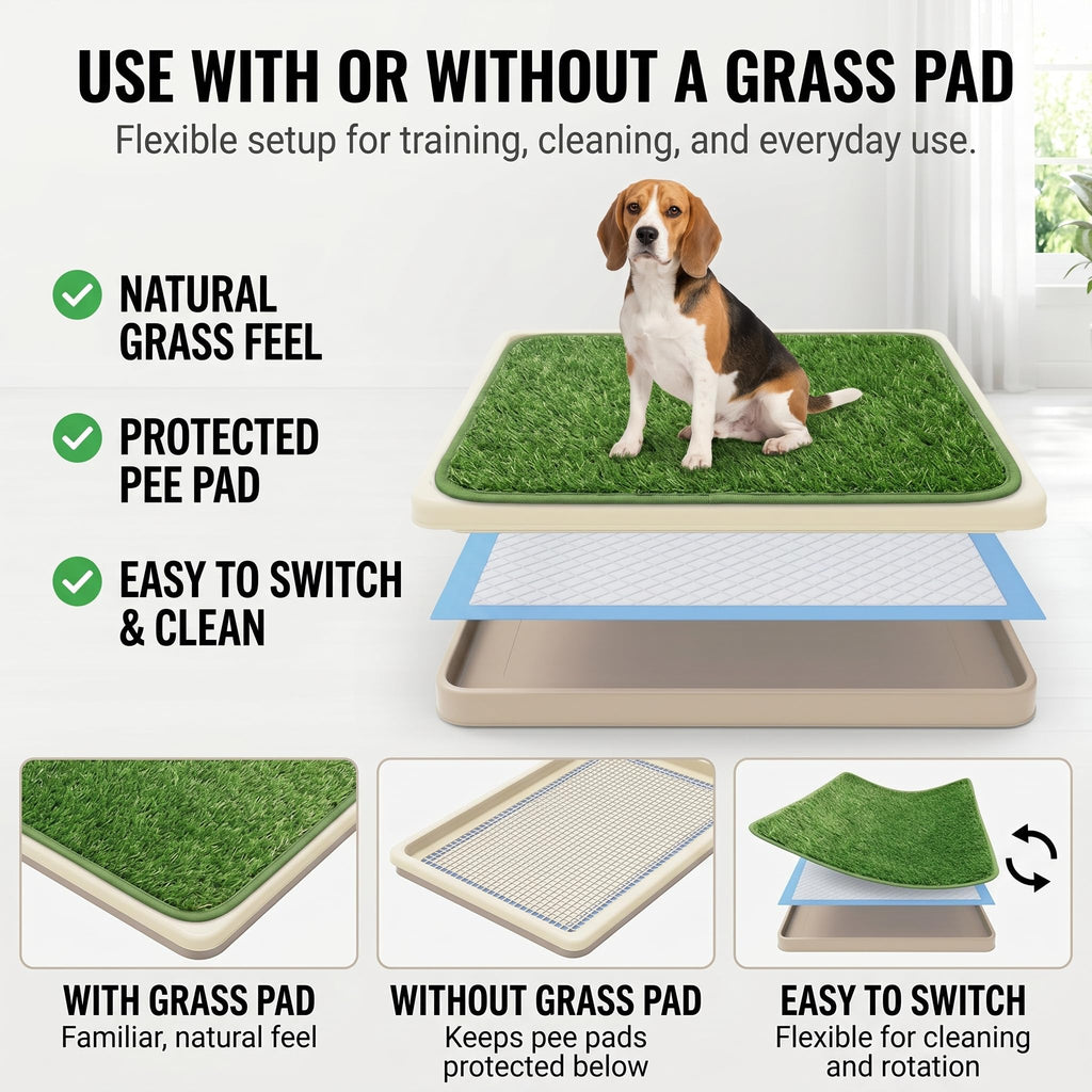 Dog Grass Pad with Tray, 2 Washable Grass Pads O18811