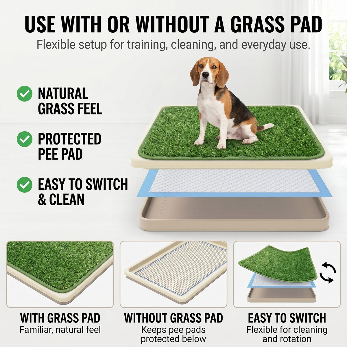 Dog Grass Pad with Tray, 2 Washable Grass Pads O18811