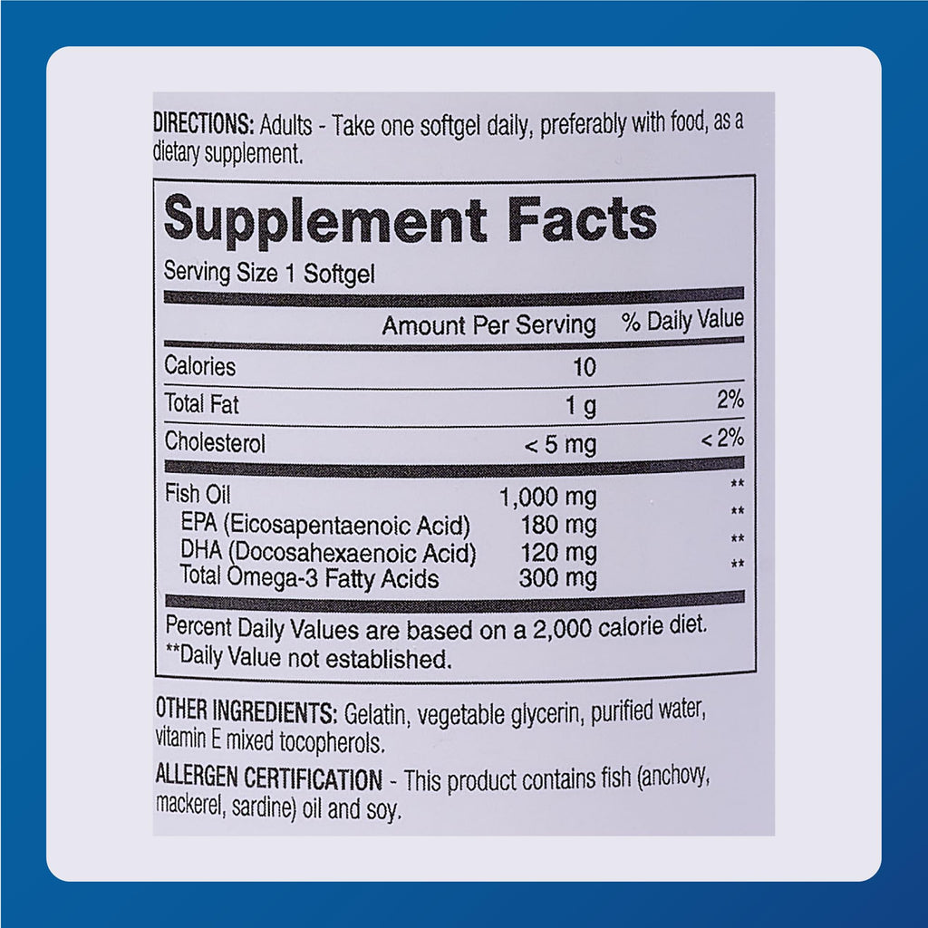 Omega-3 Fish Oil Supplement 1000mg 100 Softgels R268190