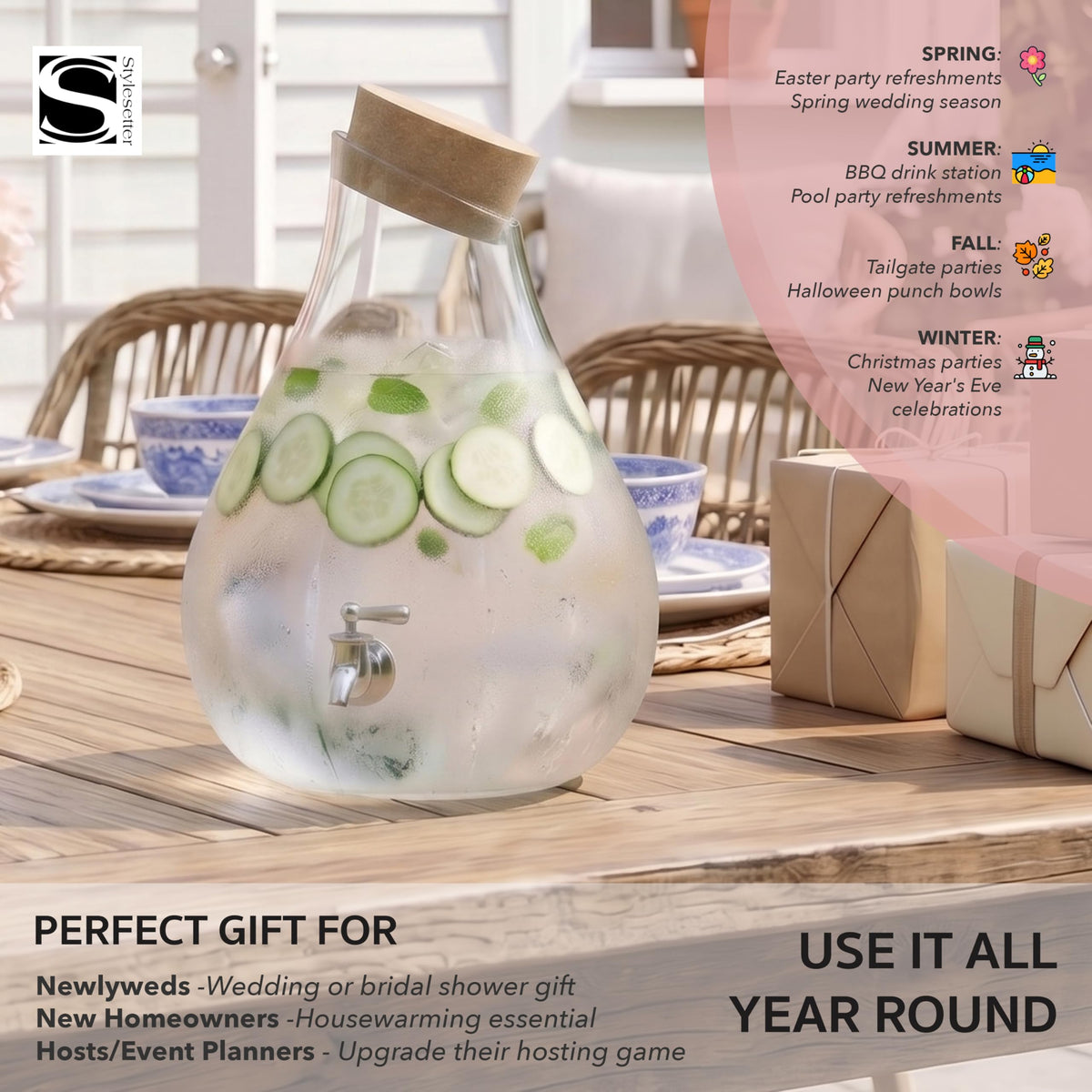 Glass Beverage Dispenser with Cork Lid and Stand 2.5 Gal Z4218