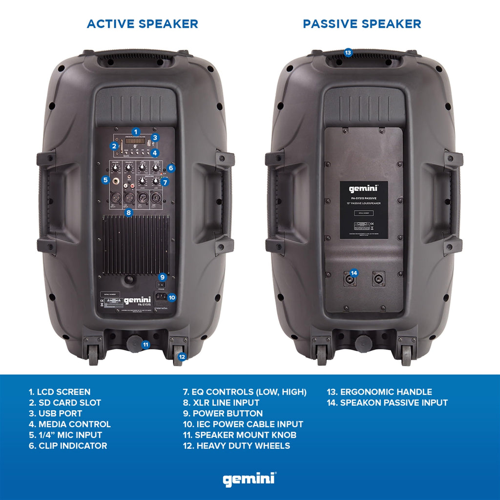 Portable Bluetooth PA Speaker System, 2000W, Black Y560857