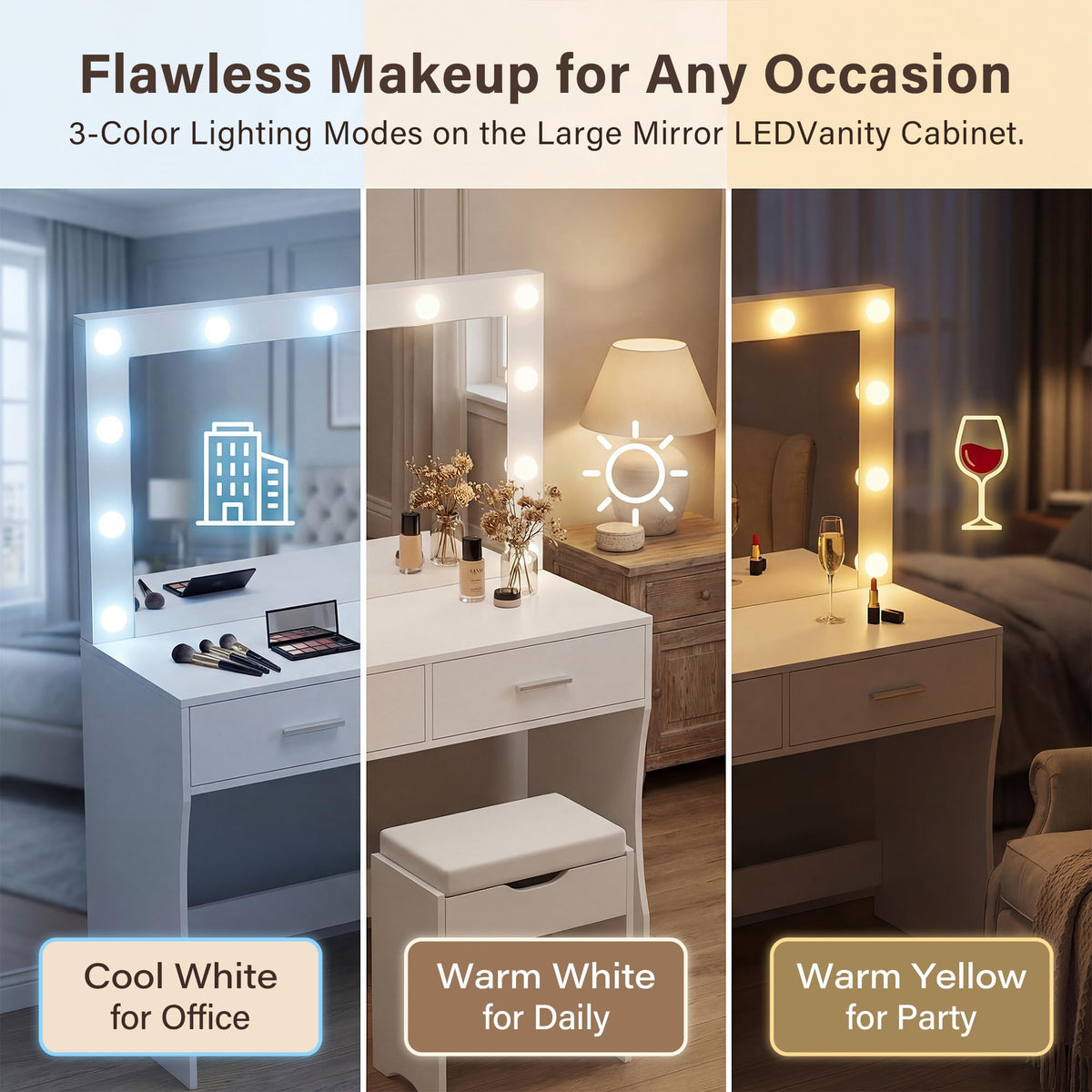 Vanity Desk with Lighted Mirror and 2 Drawers M51145