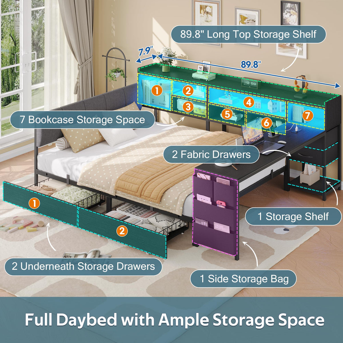 Corner Bed with Storage and Desk P63614