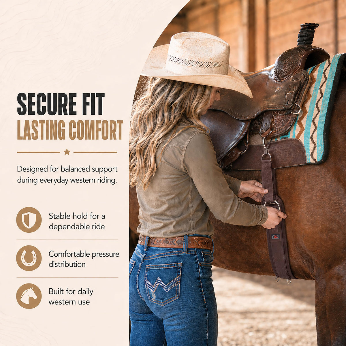 Western Horse Cinch with Stainless Steel Buckles F386780
