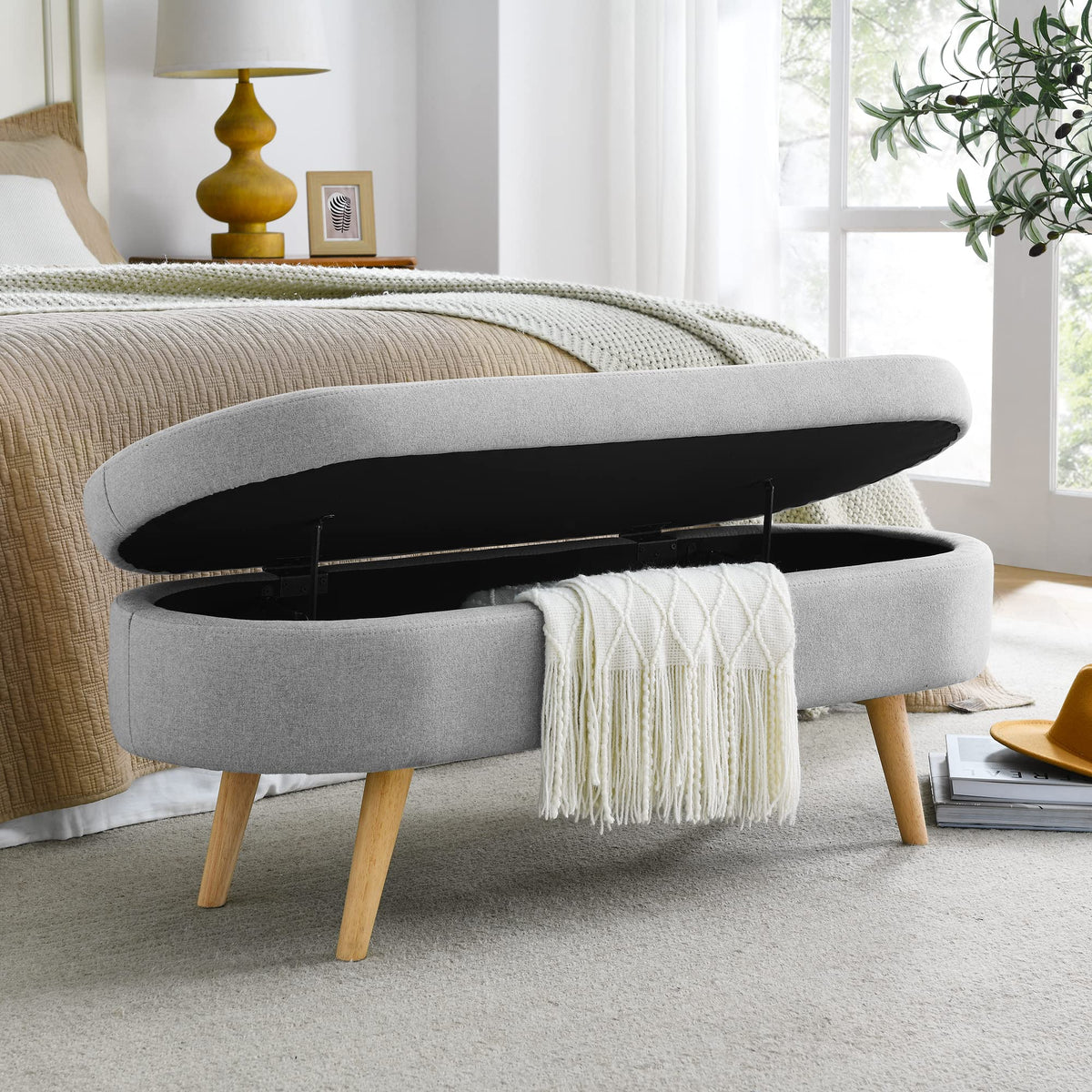 Oval Storage Bench with Rubber Wood Legs N3746