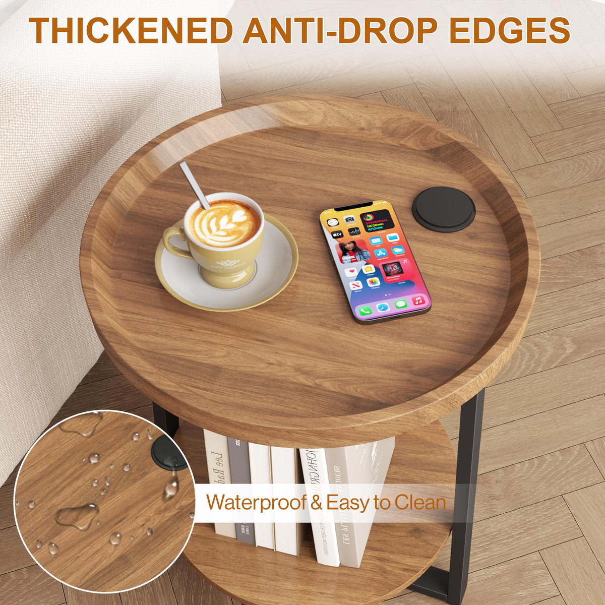 Round Side Table with Charging T370596