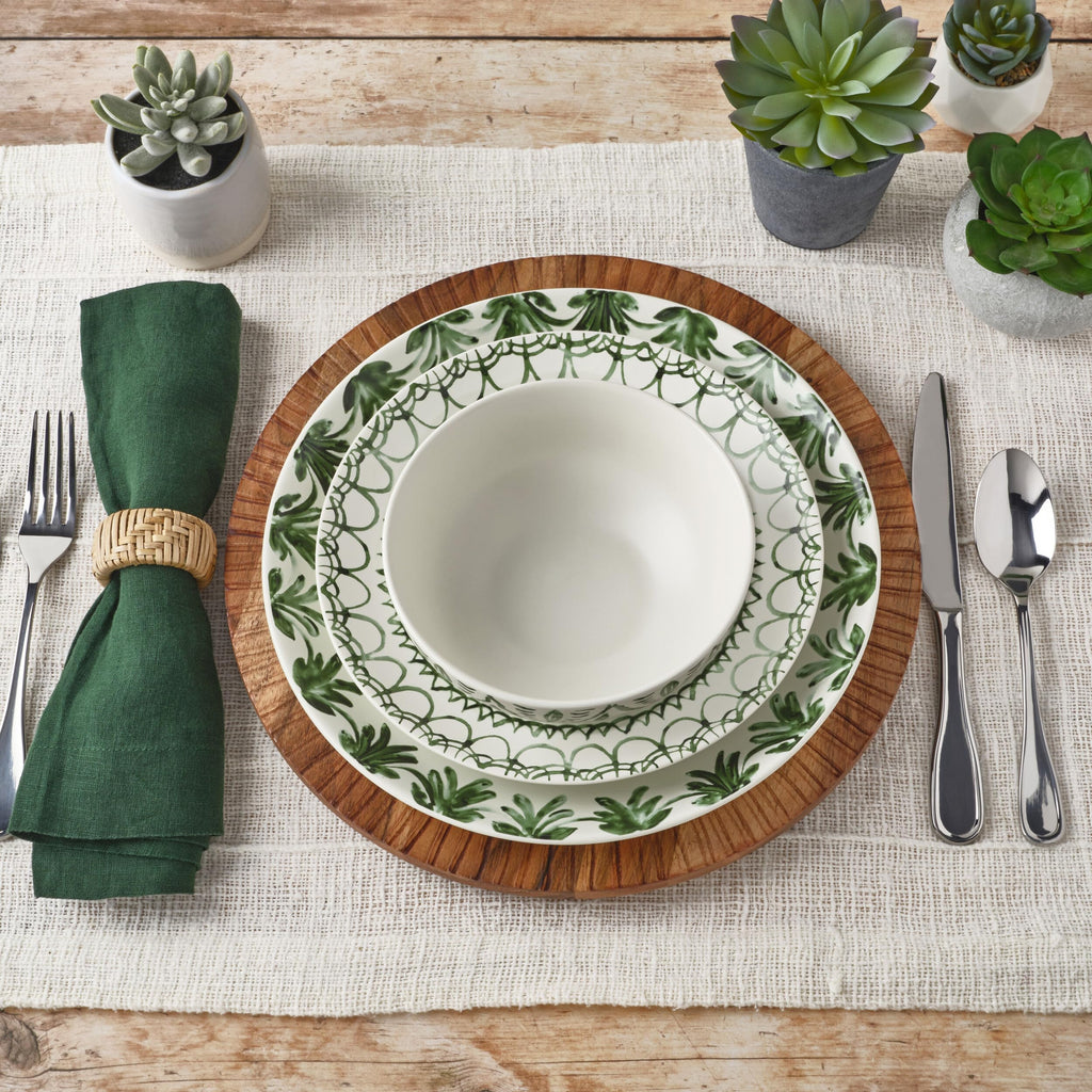 Green 12-Piece Stoneware Dinnerware Set F55433